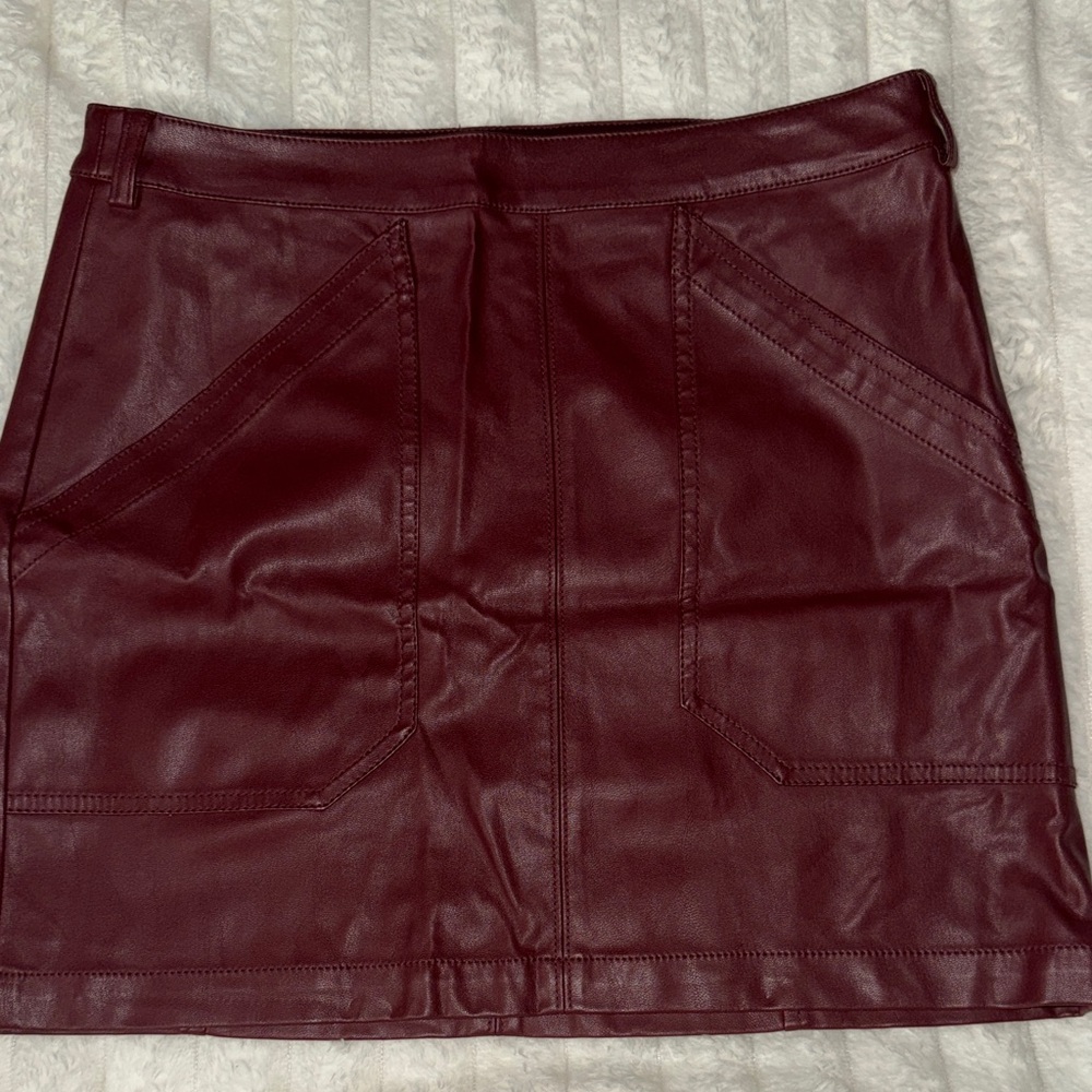 Express Burgundy Faux Leather Mini Skirt